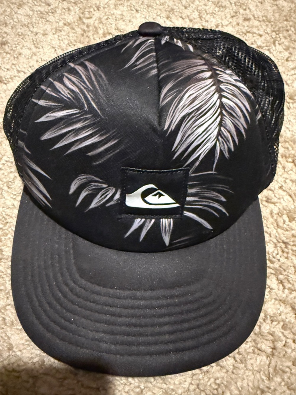 Quiksilver Black Palm-Print Mesh Trucker Hat